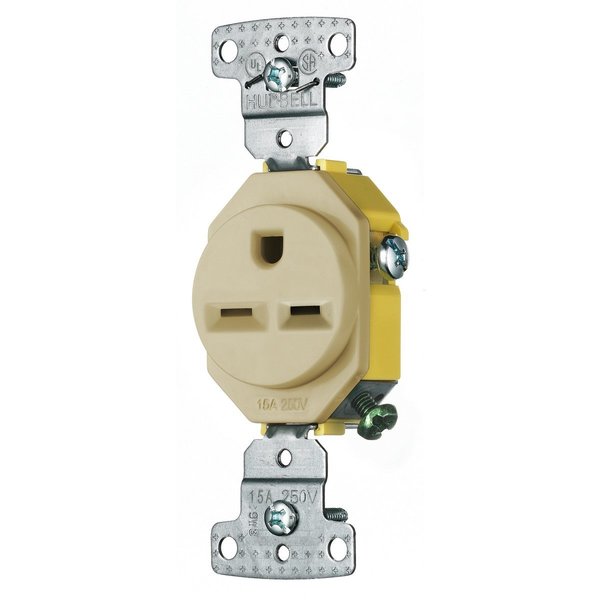 Hubbell Wiring Device-Kellems TradeSelect, Straight Blade Devices, Receptacles, Residential Grade, Single, 15A 250V, 2-Pole 3-Wire Grounding, 6-15R, Ivory RR155I